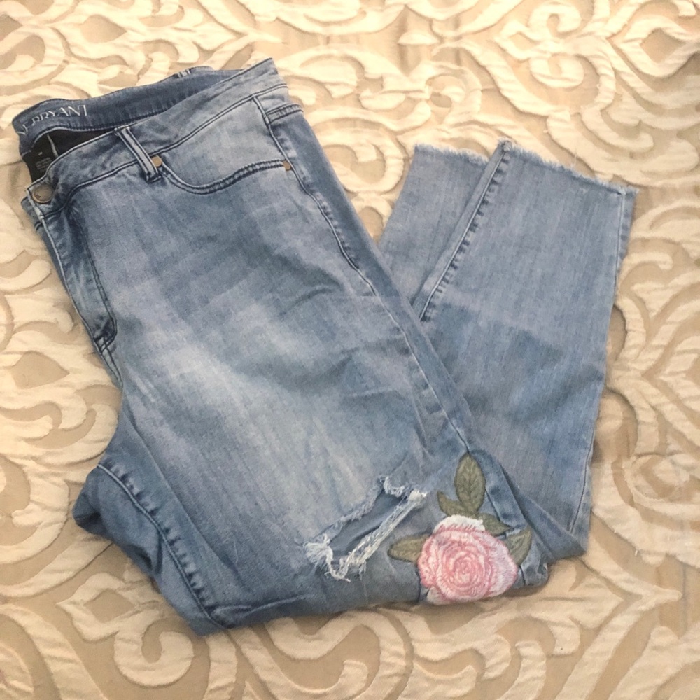 Lane Bryant Light Blue Embroidered Ankle Jeans